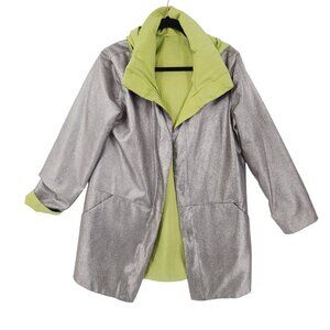 Mycra Pac Jacket Women's Small Reversible Hood Raincoat Jacket Silver Green